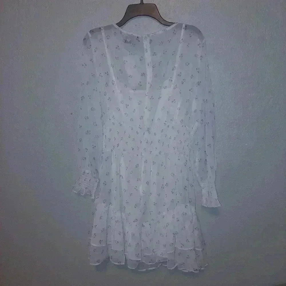 French Connection Cecilia Hallie Recycled Polyester Crinkle Ruffle Mini Dress L - Picture 6 of 13